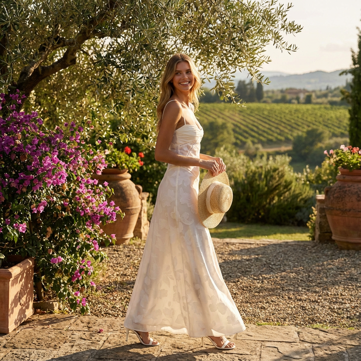 Aiselle | Women Dress With Sheer Floral Overlay | Maxi