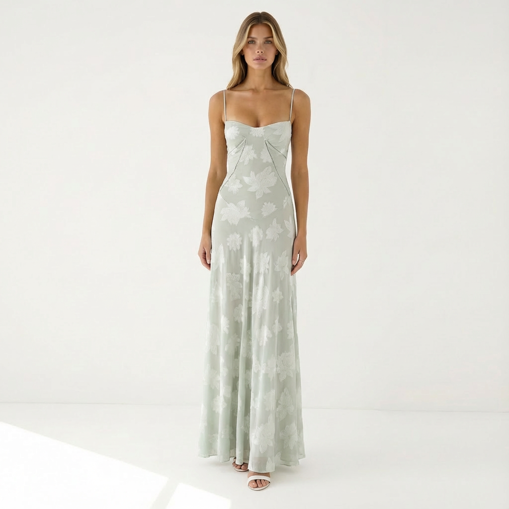 Aiselle | Women Dress With Sheer Floral Overlay | Maxi
