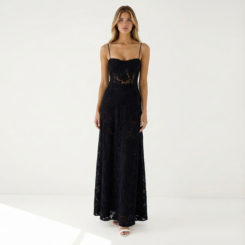 Aiselle | Women Dress With Sheer Floral Overlay | Maxi