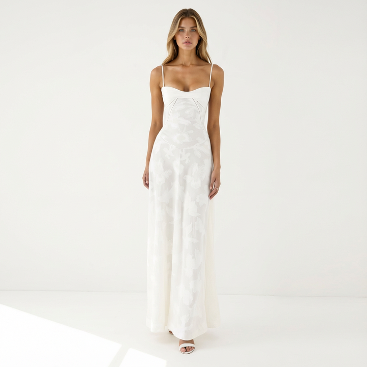 Aiselle | Women Dress With Sheer Floral Overlay | Maxi