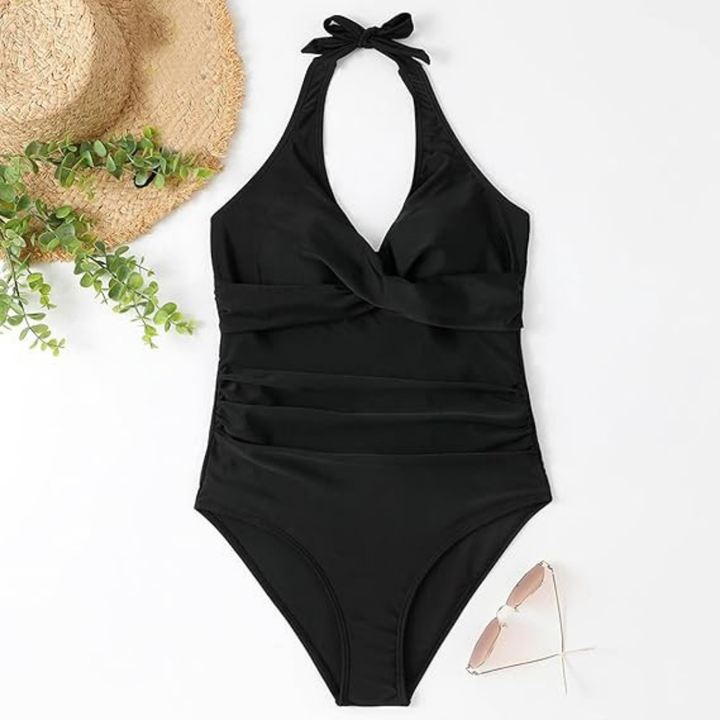 Amelia | Women's Stretch Halter Neck Ruched Waist One-Piece Swimsuit