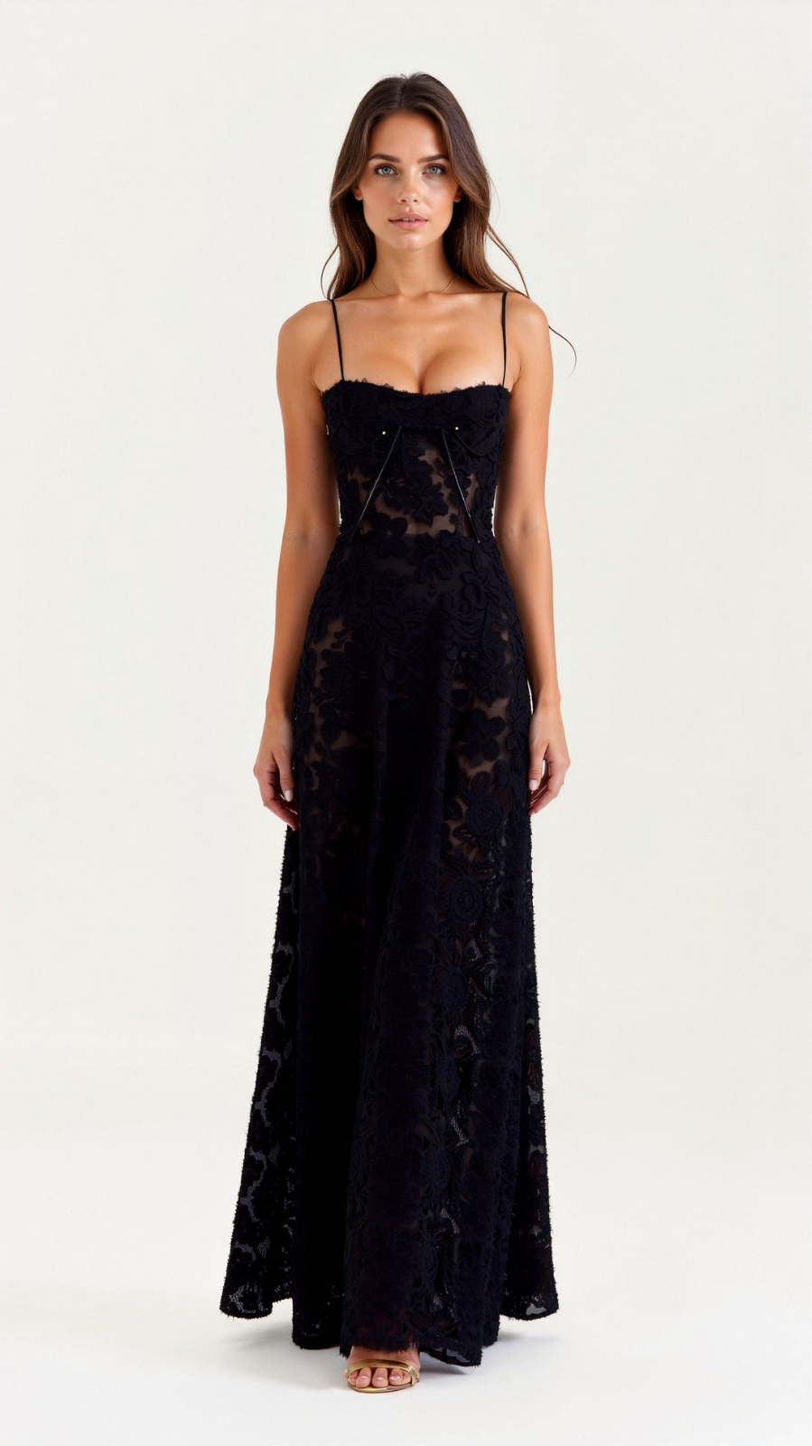 Amelie | Women's Chiffon Lace Corset Maxi Wedding Guest Dress