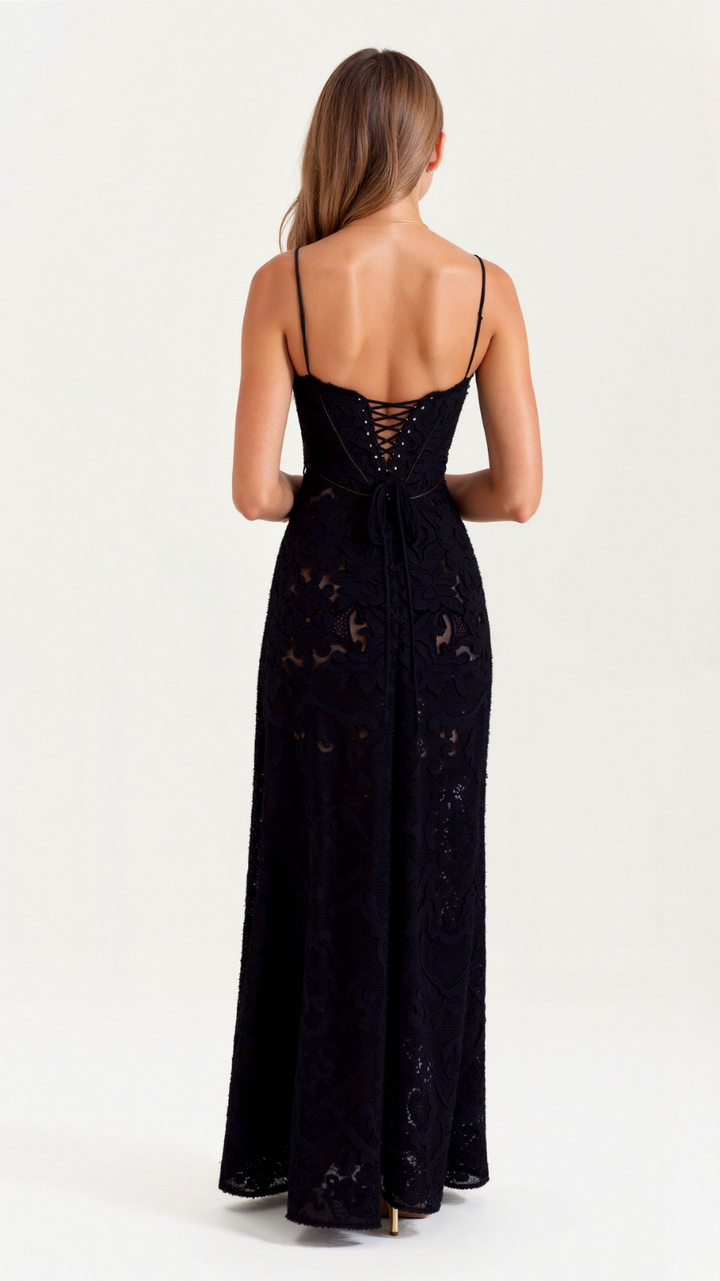 Amelie | Women's Chiffon Lace Corset Maxi Wedding Guest Dress