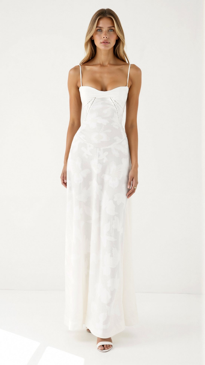Amelie | Women's Chiffon Lace Corset Maxi Wedding Guest Dress