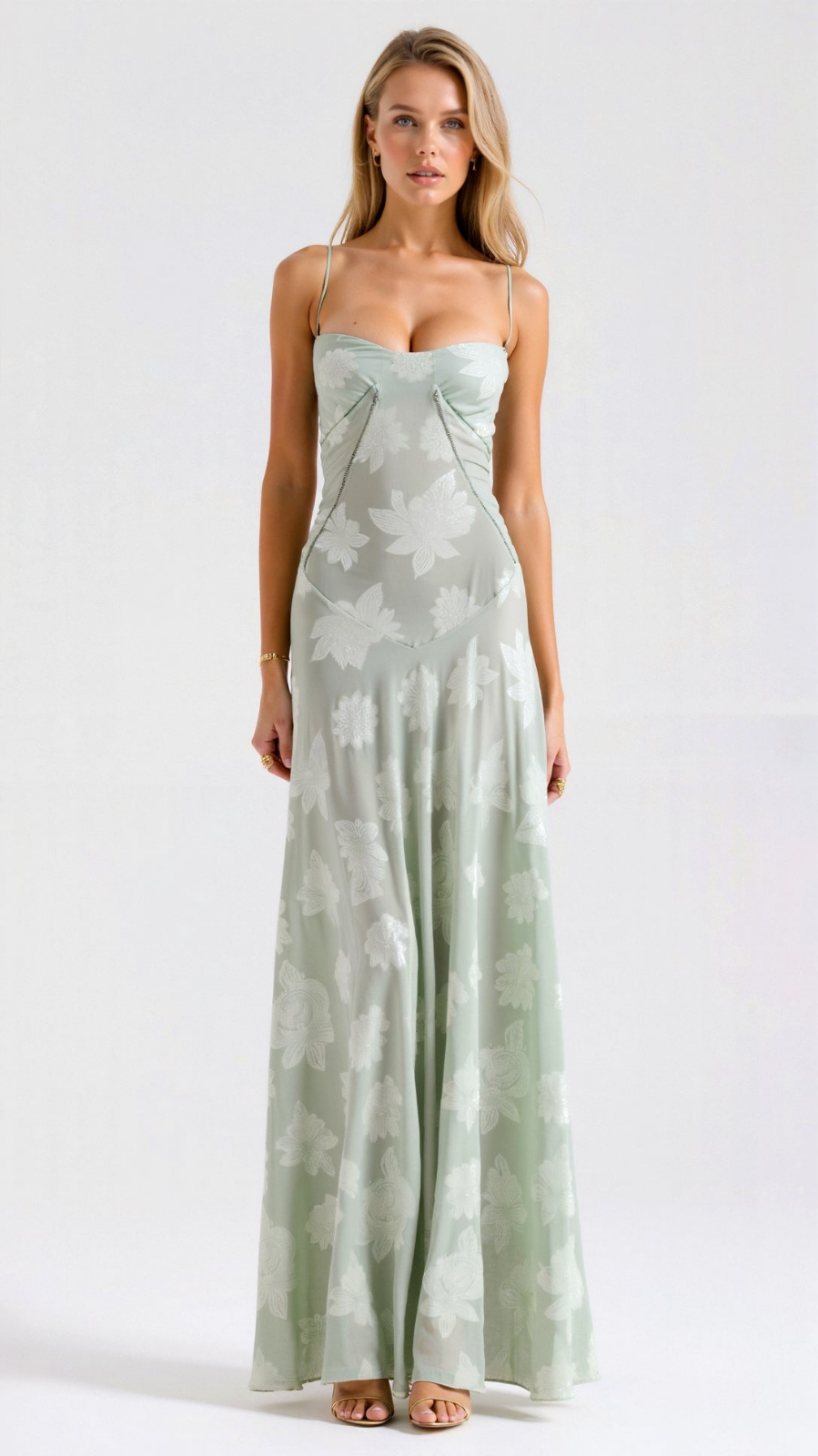 Amelie | Women's Chiffon Lace Corset Maxi Wedding Guest Dress