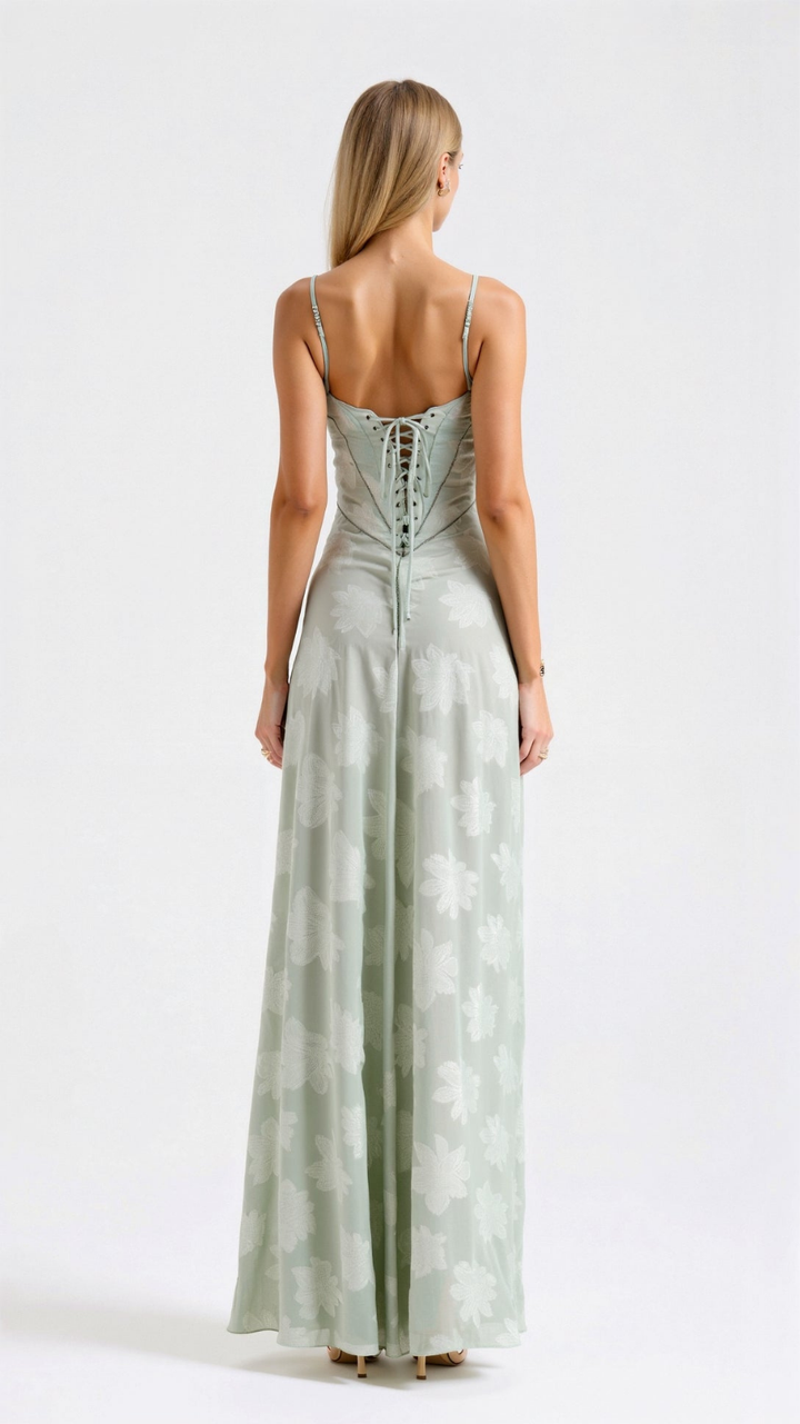 Amelie | Women's Chiffon Lace Corset Maxi Wedding Guest Dress