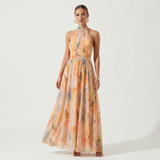 Aurelia | Women Peach Dress With Halter Neck | Maxi