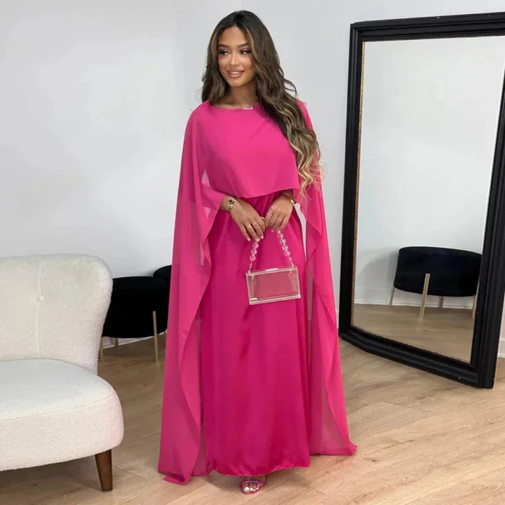 Aurora | Women's Chiffon Cape Sleeve Maxi Wedding Guest Dress