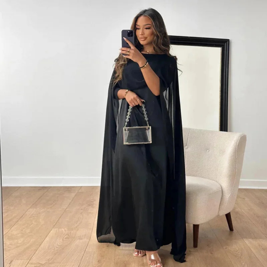 Aurora | Women's Chiffon Cape Sleeve Maxi Wedding Guest Dress