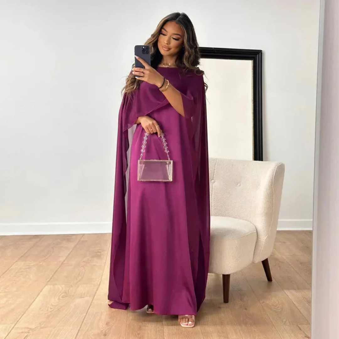 Aurora | Women's Chiffon Cape Sleeve Maxi Wedding Guest Dress