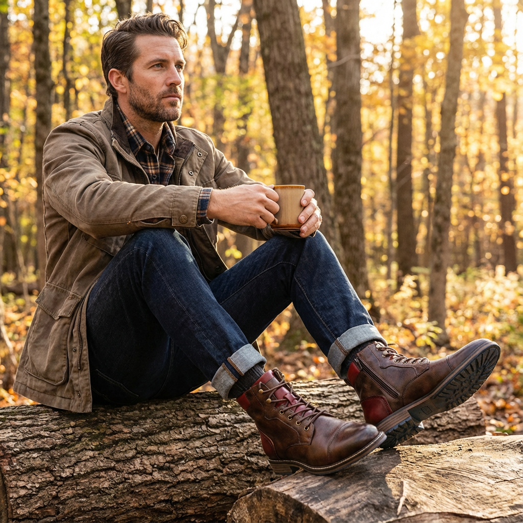 Caleb | Men Brown Boots With Lace Up Front | Ankle