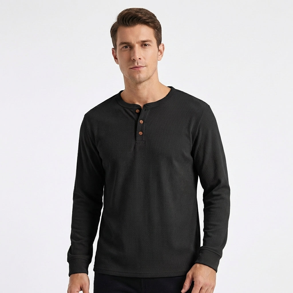 Callum | Men's Cotton-Blend Knit Henley Long Sleeve Top