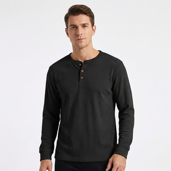 Callum | Men's Cotton-Blend Knit Henley Long Sleeve Top