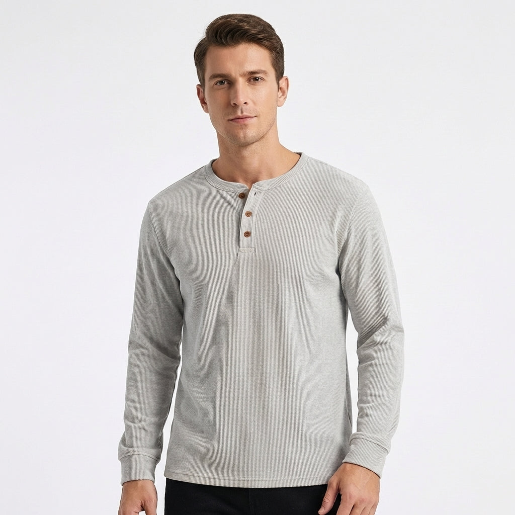 Callum | Men's Cotton-Blend Knit Henley Long Sleeve Top