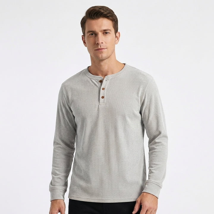 Callum | Men's Cotton-Blend Knit Henley Long Sleeve Top