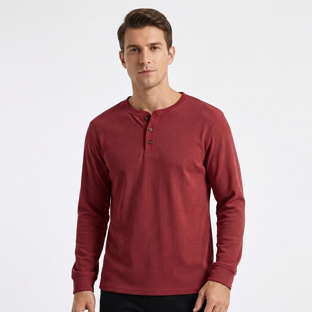 Callum | Men's Cotton-Blend Knit Henley Long Sleeve Top