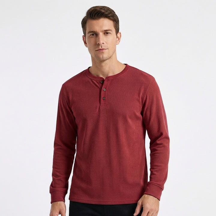 Callum | Men's Cotton-Blend Knit Henley Long Sleeve Top