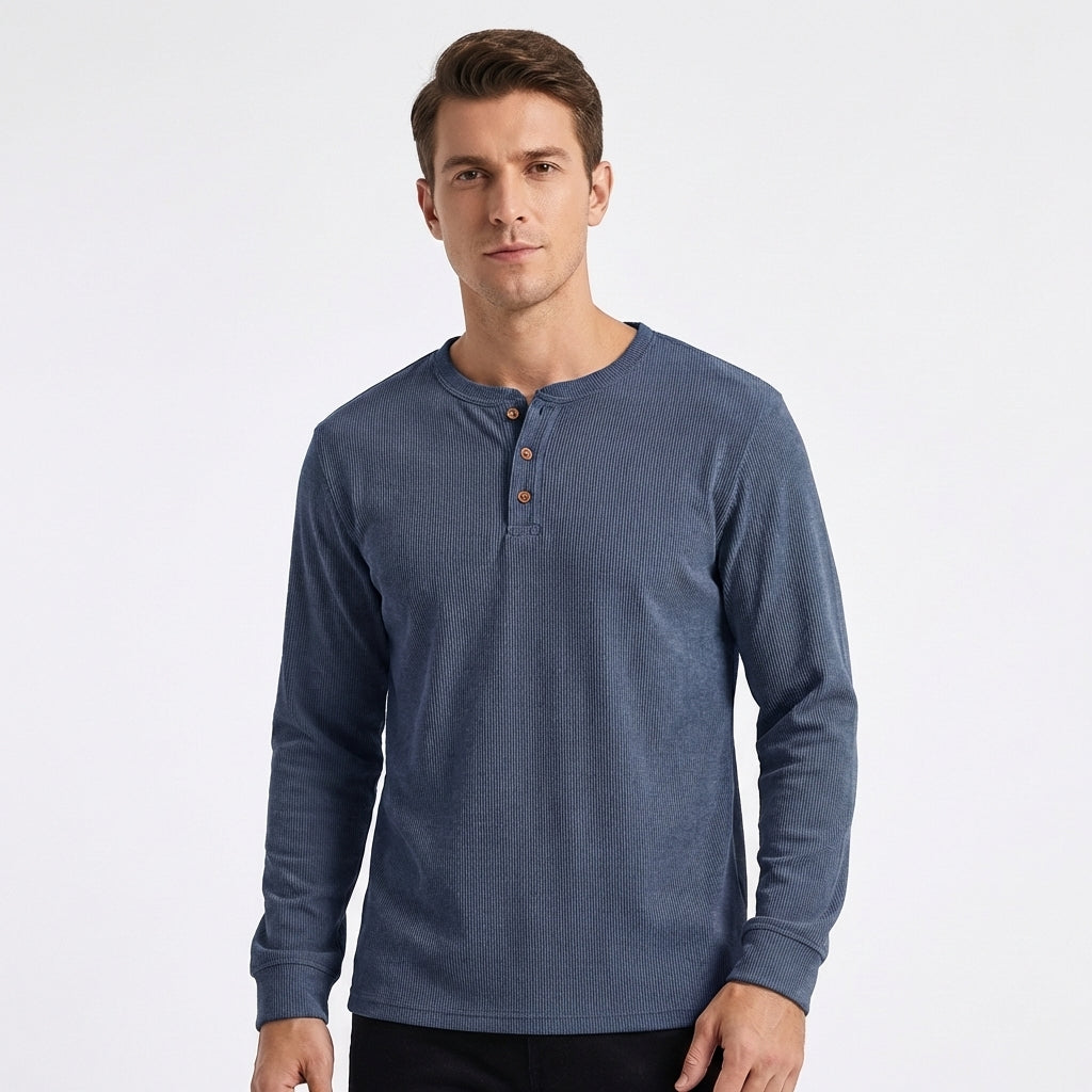 Callum | Men's Cotton-Blend Knit Henley Long Sleeve Top