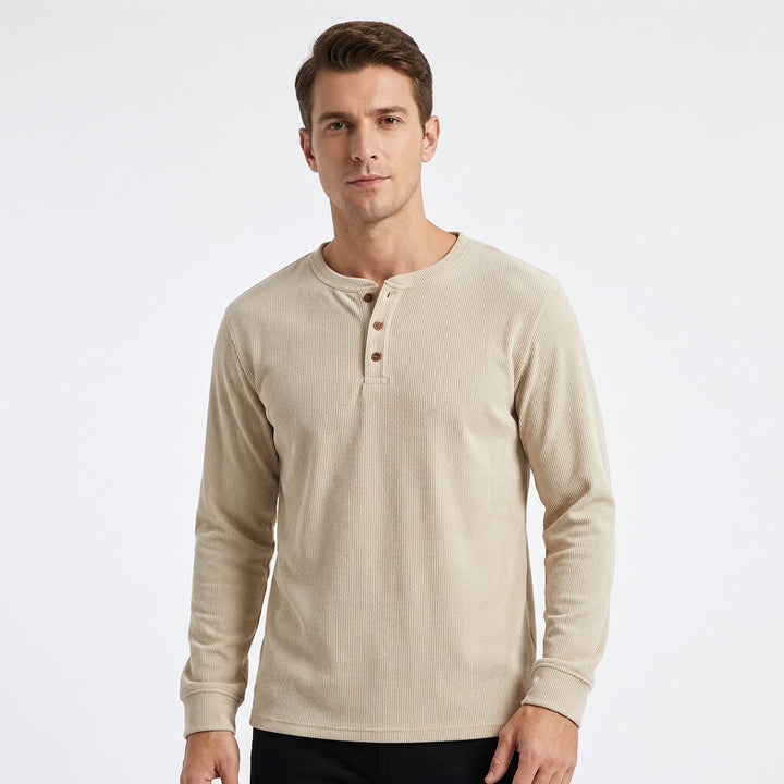 Callum | Men's Cotton-Blend Knit Henley Long Sleeve Top