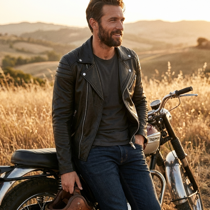 Callum | Men's Leather Asymmetric Zip Biker Jacket