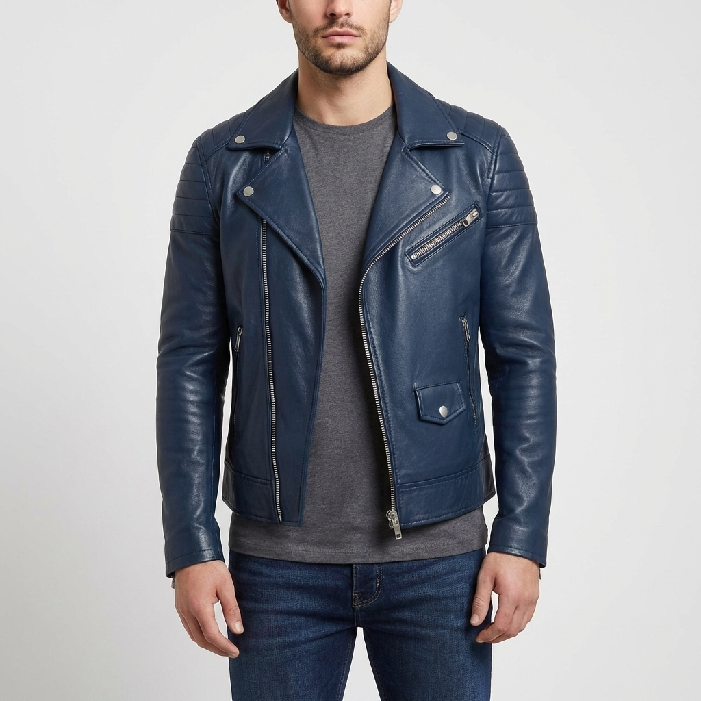 Callum | Men's Leather Asymmetric Zip Biker Jacket