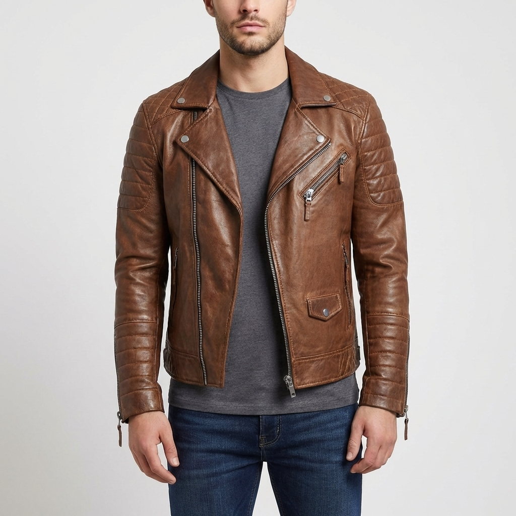 Callum | Men's Leather Asymmetric Zip Biker Jacket