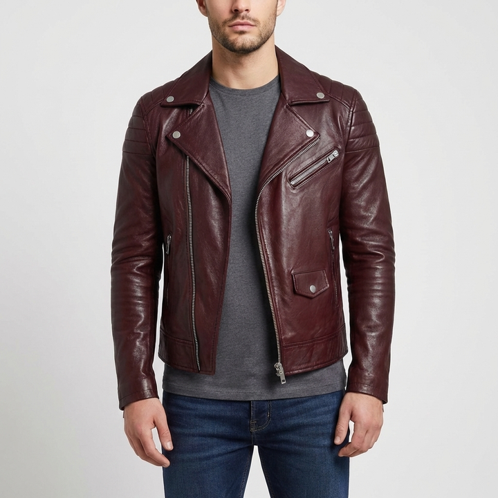 Callum | Men's Leather Asymmetric Zip Biker Jacket