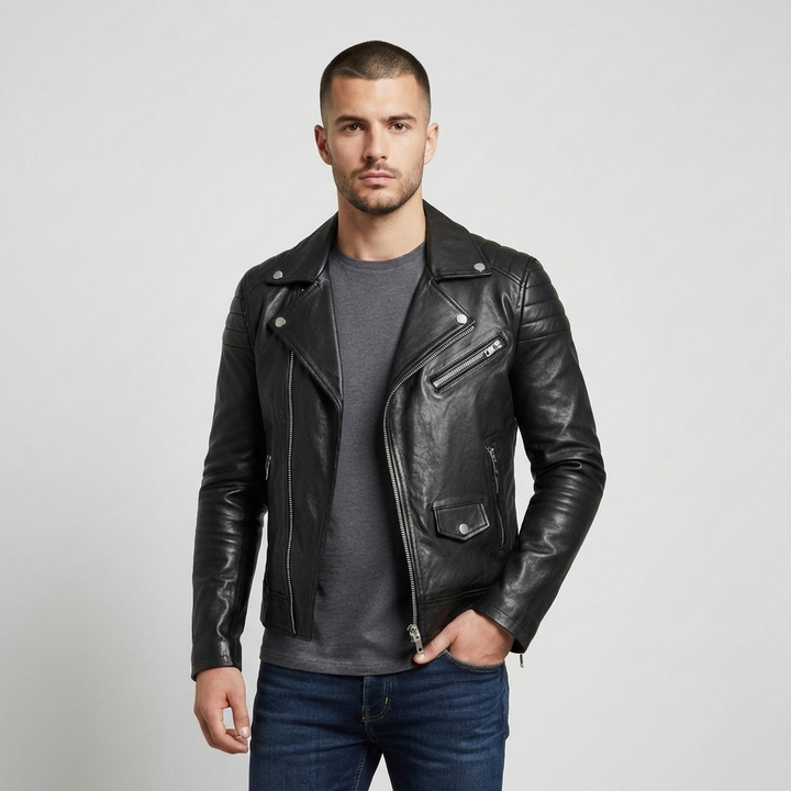 Callum | Men's Leather Asymmetric Zip Biker Jacket