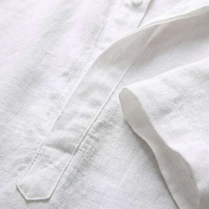 Callum | Men's Linen Henley Collar Roll-Sleeve Casual Shirt