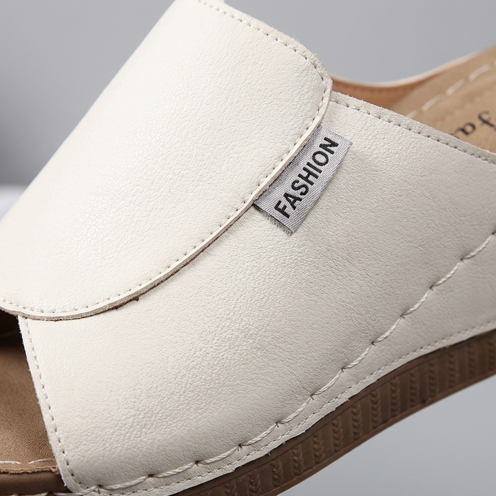 Callum | Women's Breathable Leather Wedge Slide Sandals