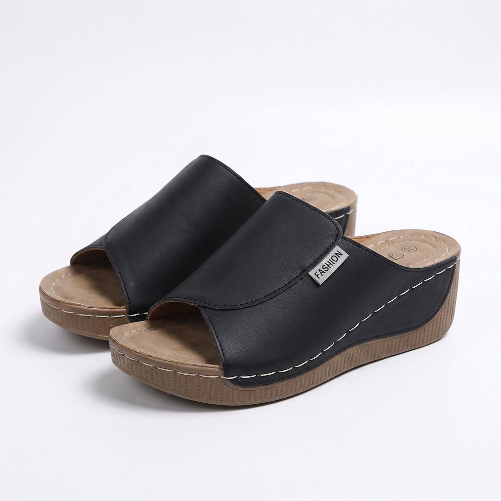 Callum | Women's Breathable Leather Wedge Slide Sandals