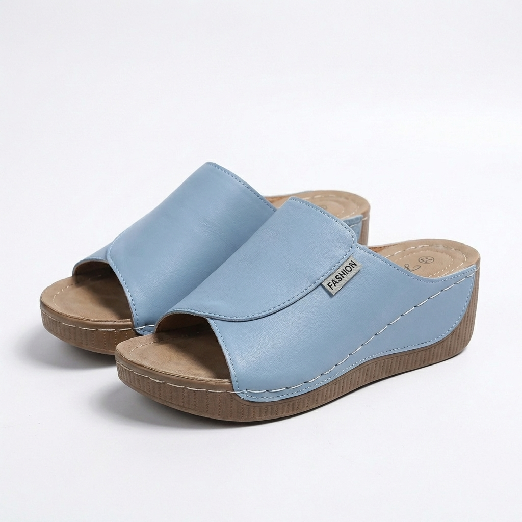 Callum | Women's Breathable Leather Wedge Slide Sandals