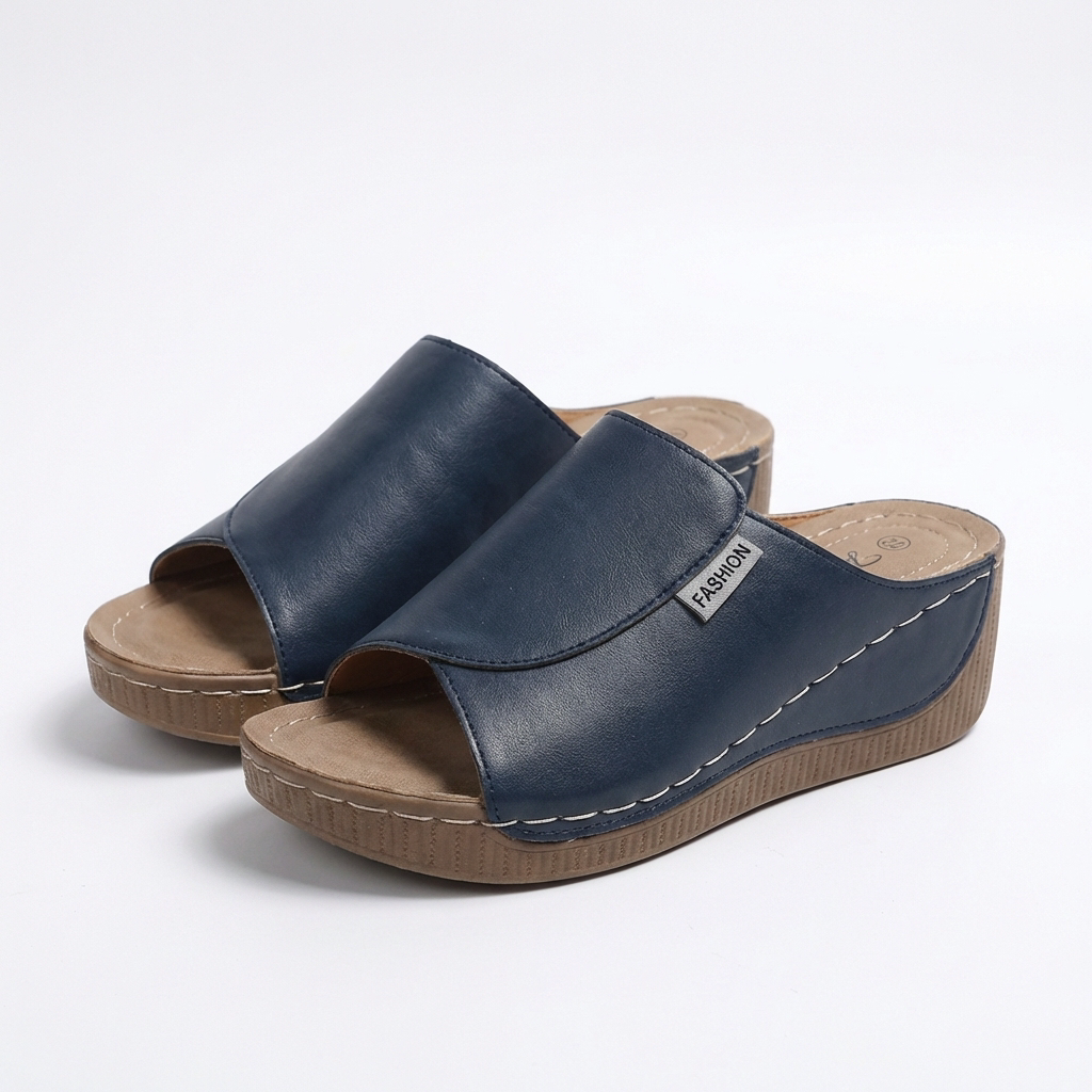 Callum | Women's Breathable Leather Wedge Slide Sandals