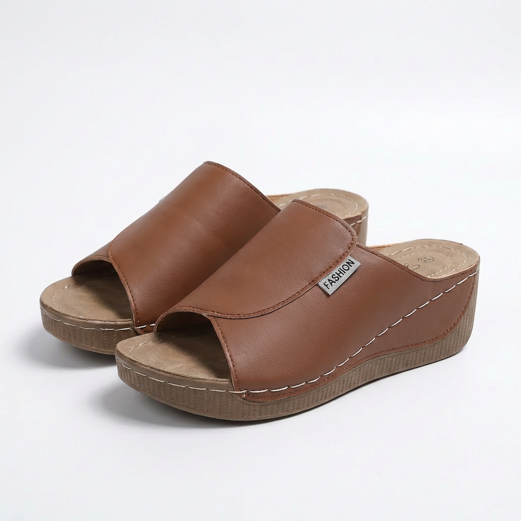 Callum | Women's Breathable Leather Wedge Slide Sandals