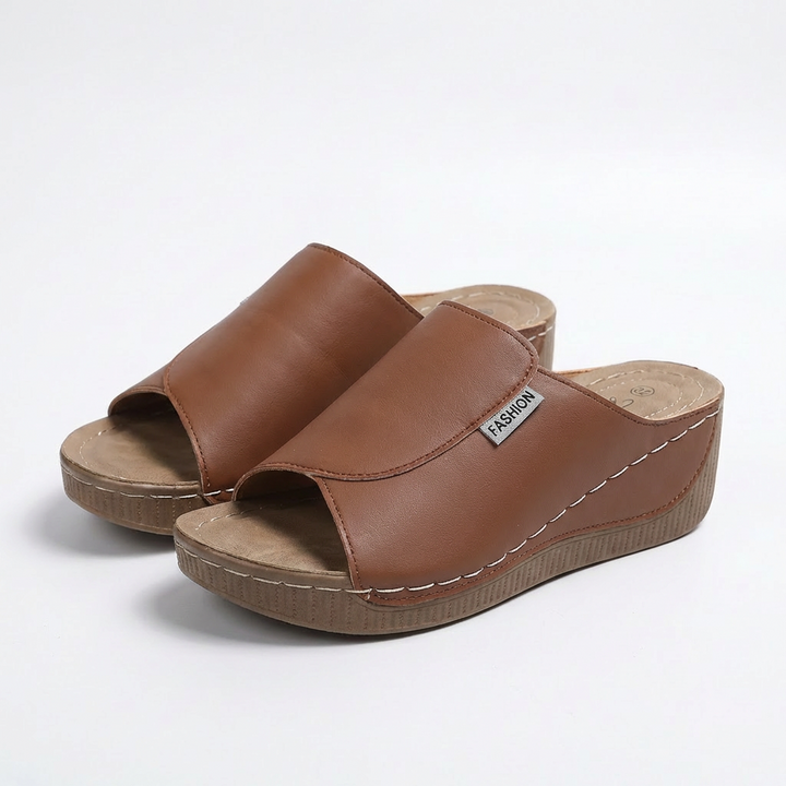 Callum | Women's Breathable Leather Wedge Slide Sandals