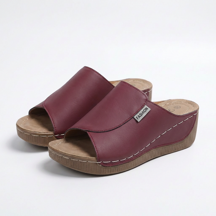 Callum | Women's Breathable Leather Wedge Slide Sandals