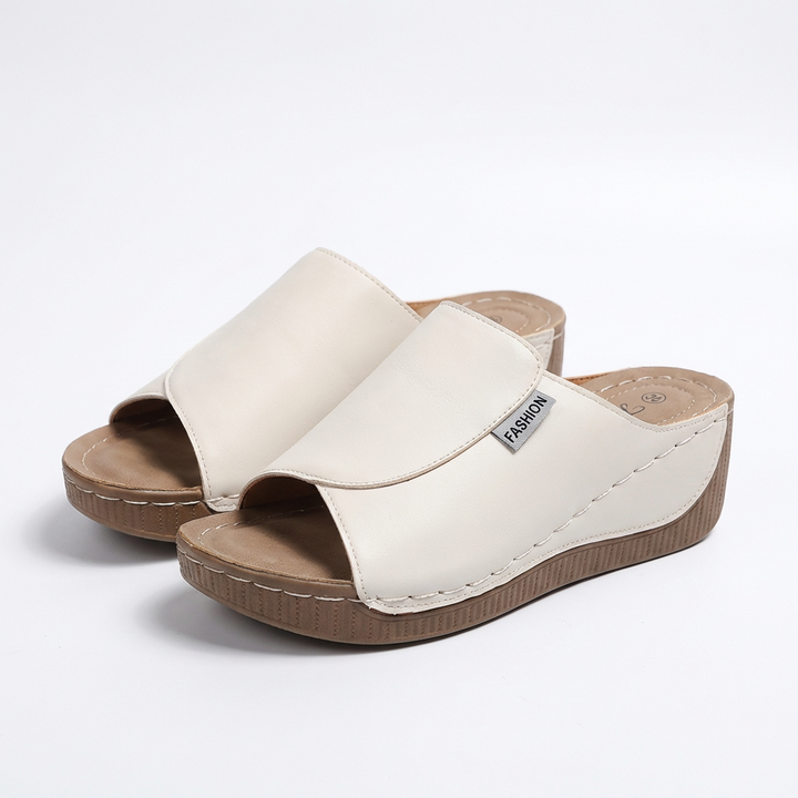 Callum | Women's Breathable Leather Wedge Slide Sandals