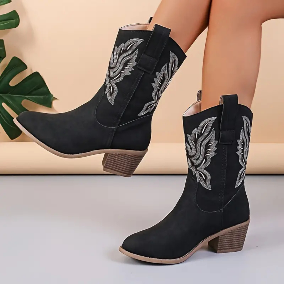 Callum | Women's Suede Embroidered Ankle Cowgirl Boots
