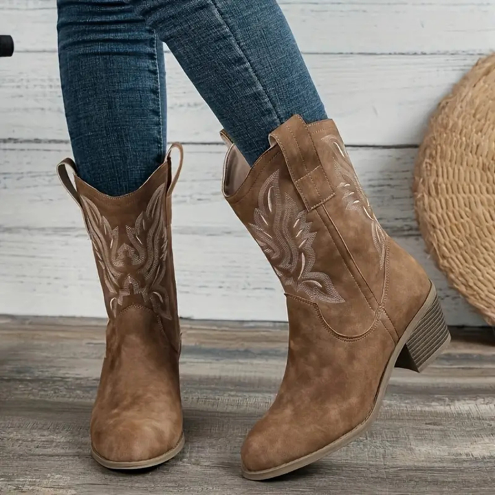 Callum | Women's Suede Embroidered Ankle Cowgirl Boots