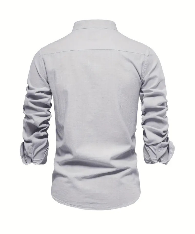 Caspian | Men's Linen Mandarin Collar Long Sleeve Shirt