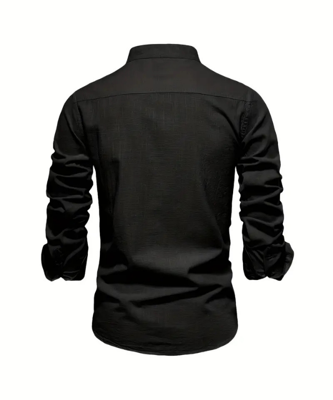 Caspian | Men's Linen Mandarin Collar Long Sleeve Shirt