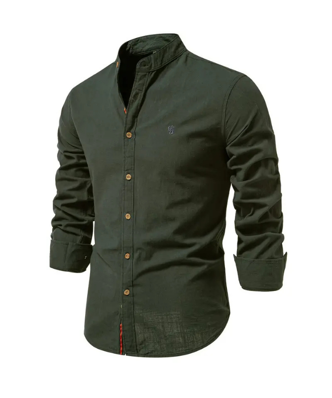 Caspian | Men's Linen Mandarin Collar Long Sleeve Shirt