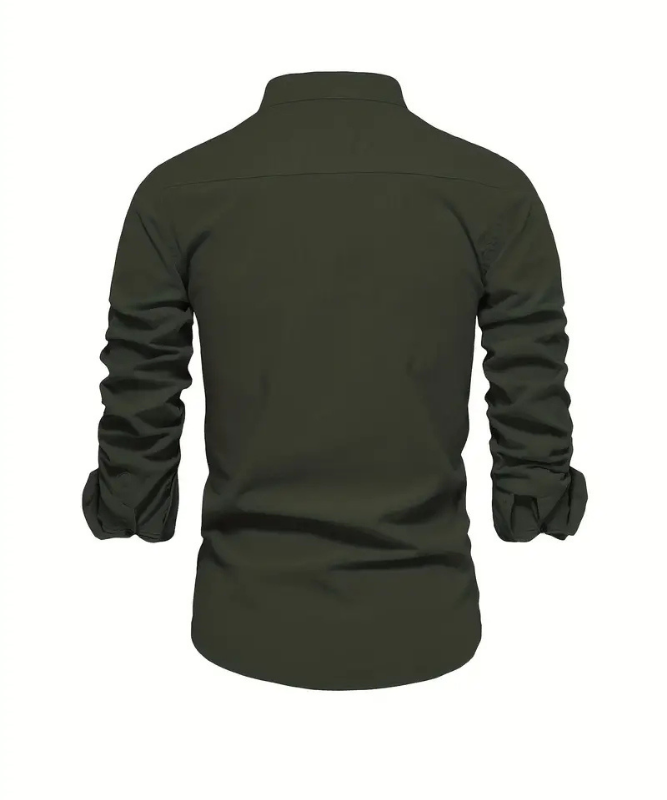 Caspian | Men's Linen Mandarin Collar Long Sleeve Shirt