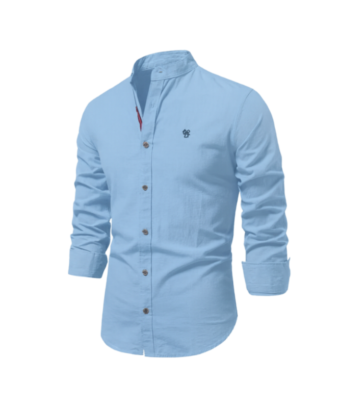 Caspian | Men's Linen Mandarin Collar Long Sleeve Shirt