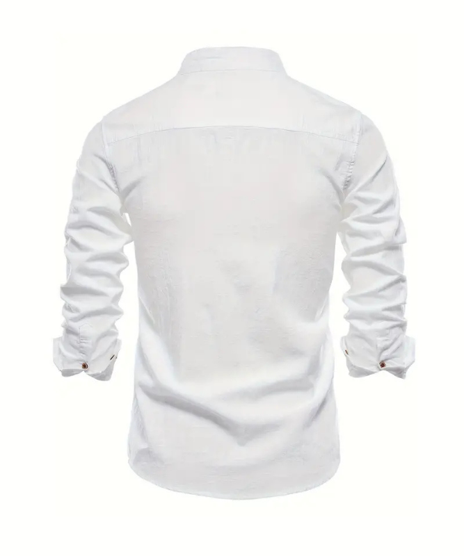 Caspian | Men's Linen Mandarin Collar Long Sleeve Shirt