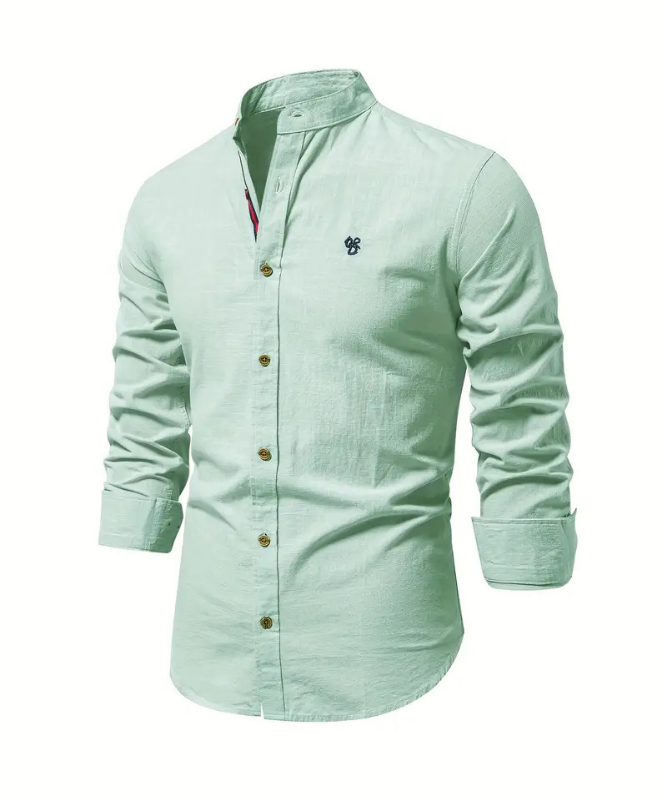Caspian | Men's Linen Mandarin Collar Long Sleeve Shirt