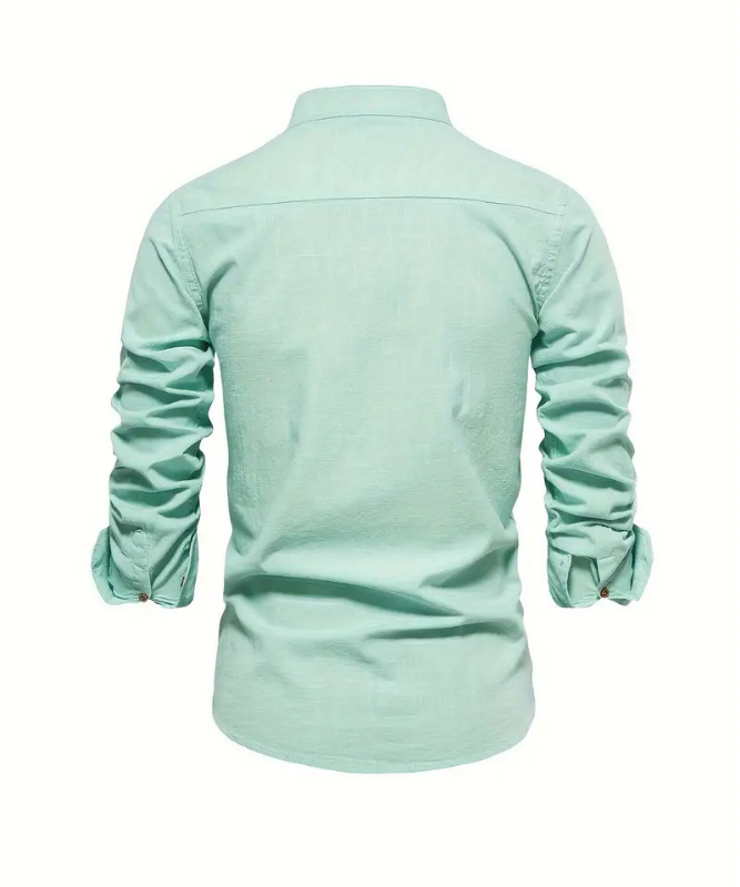 Caspian | Men's Linen Mandarin Collar Long Sleeve Shirt