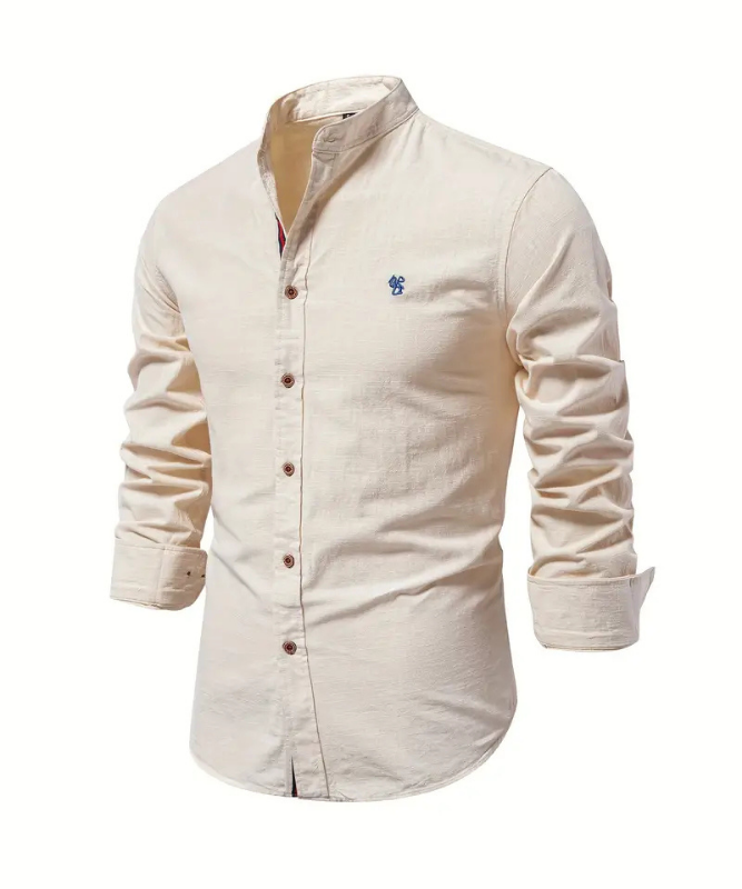 Caspian | Men's Linen Mandarin Collar Long Sleeve Shirt