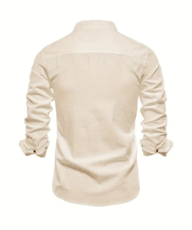 Caspian | Men's Linen Mandarin Collar Long Sleeve Shirt