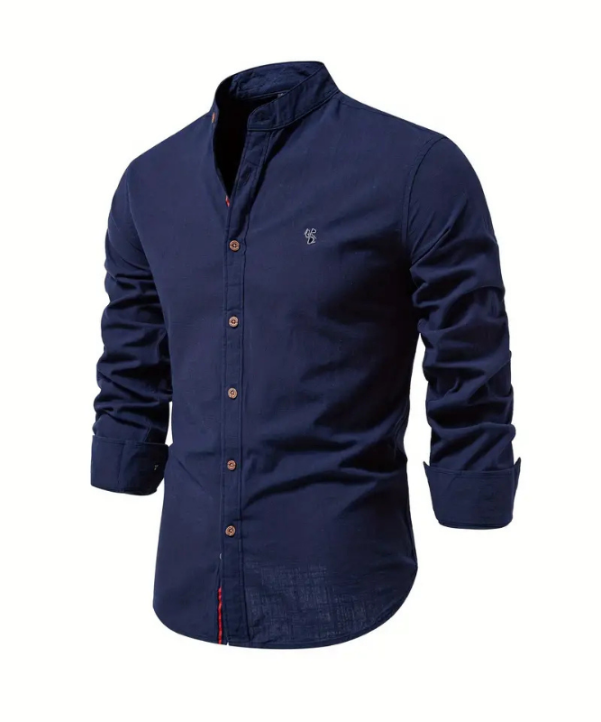 Caspian | Men's Linen Mandarin Collar Long Sleeve Shirt